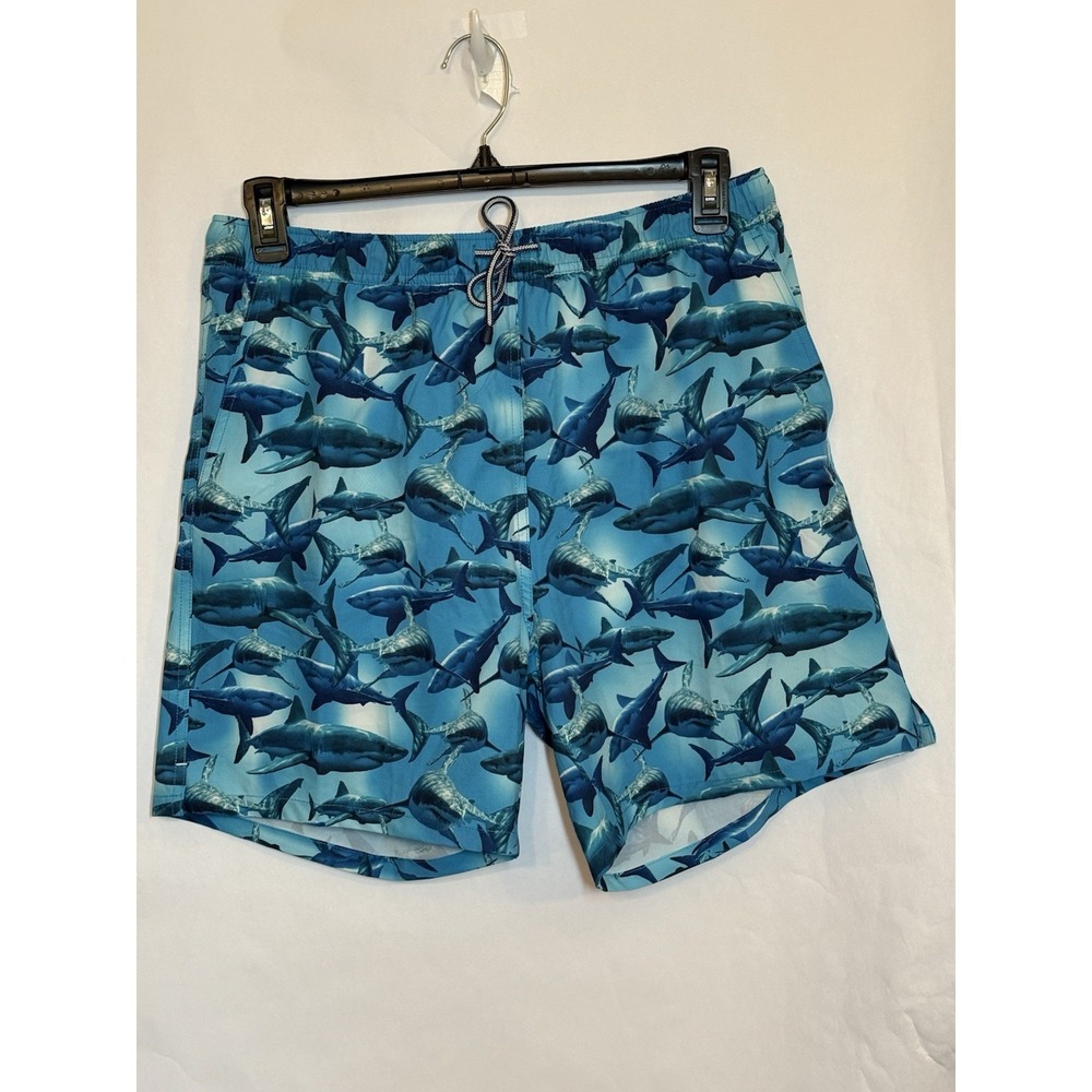 New Peter Millar Swim Trunks Crown Shark Print Large Blue MSRP $100